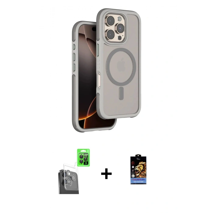 MARSİLYAN™- iPhone 16 Pro Max Kılıf Çekirdek Minimal Prime - Siyah Buffer Hayalet Cam Ekran Koruyucu + Siyah Raze Metal Kamera Lens