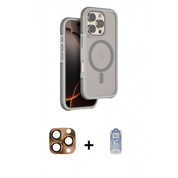 MARSİLYAN™- iPhone 16 Pro Max Kılıf Çekirdek Minimal Prime - Siyah Joko Magic 5D Cam + Pers Alüminyum Kamera Lens - CLTM