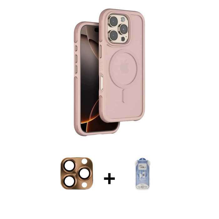MARSİLYAN™- iPhone 16 Pro Max Kılıf Çekirdek Minimal Prime - Siyah Joko Magic 5D Cam + Pers Alüminyum Kamera Lens - CLTM
