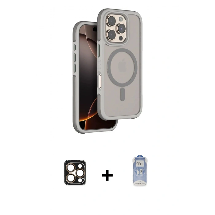 MARSİLYAN™- iPhone 16 Pro Max Kılıf Çekirdek Minimal Prime - Siyah Joko Magic 5D Cam + PVD Metal Kamera Lens - GD