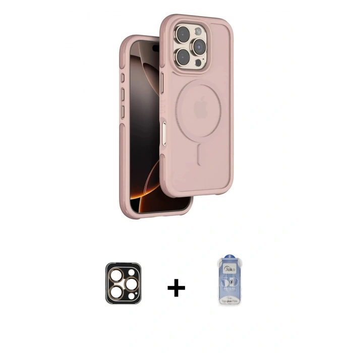 MARSİLYAN™- iPhone 16 Pro Max Kılıf Çekirdek Minimal Prime - Siyah Joko Magic 5D Cam + PVD Metal Kamera Lens - GD