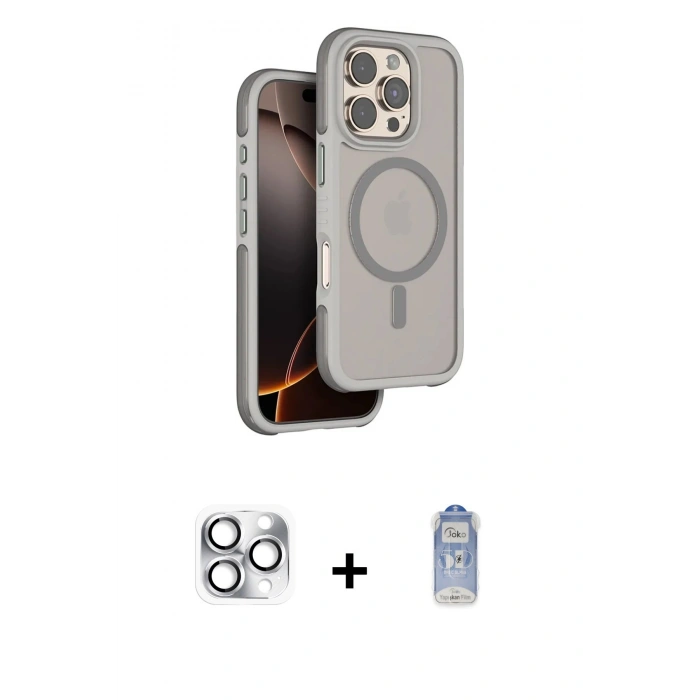 MARSİLYAN™- iPhone 16 Pro Max Kılıf Çekirdek Minimal Prime - Siyah Joko Magic 5D Cam + Pers Alüminyum Kamera Lens - GS