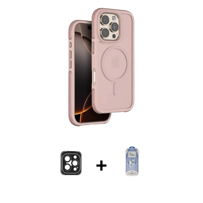 MARSİLYAN™- iPhone 16 Pro Max Kılıf Çekirdek Minimal Prime - Siyah Joko Magic 5D Cam + PVD Metal Kamera Lens - SH