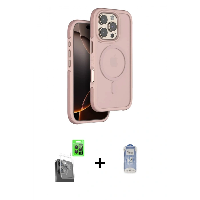 MARSİLYAN™- iPhone 16 Pro Max Kılıf Çekirdek Minimal Prime - Siyah Joko Magic 5D Cam + Raze Metal Kamera Lens - SH