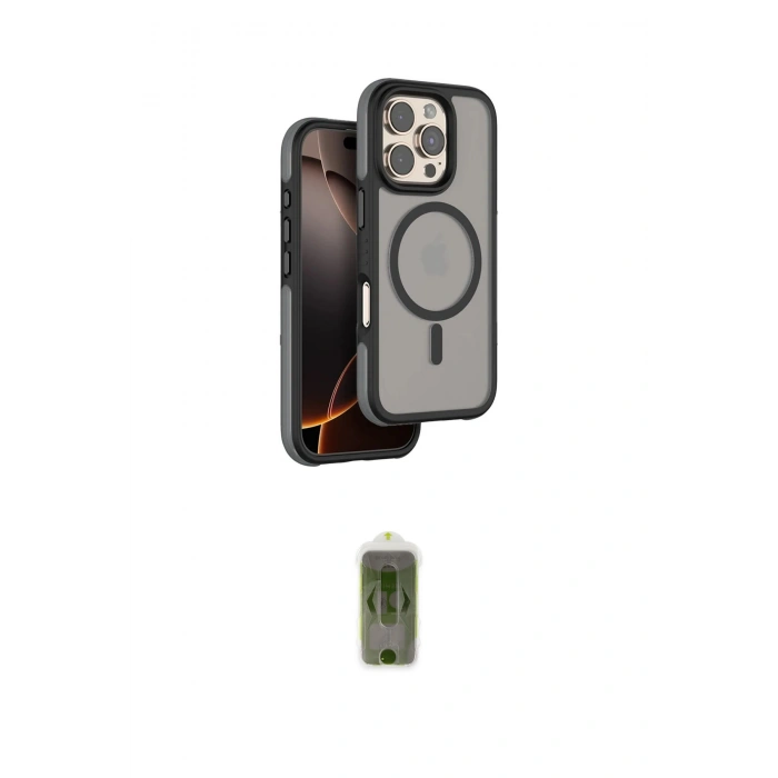 MARSİLYAN™- iPhone 16 Pro Max Kılıf Çekirdek Minimal Prime - Siyah Joko Magic 5D Hayalet Cam