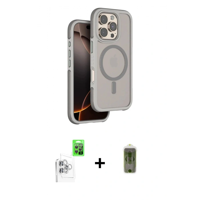 MARSİLYAN™- iPhone 16 Pro Max Kılıf Çekirdek Minimal Prime - Siyah Joko Magic 5D Hayalet Cam + Beyaz Raze Metal Kamera Lens