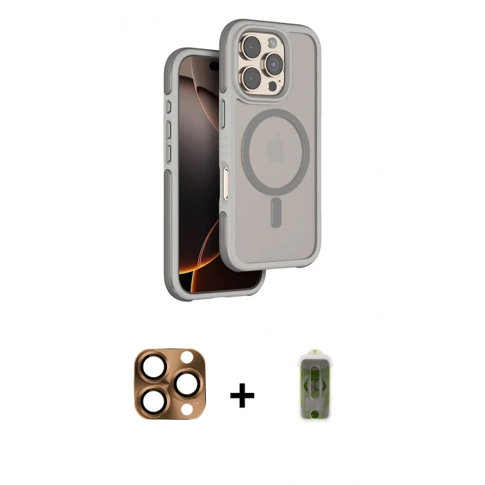 MARSİLYAN™- iPhone 16 Pro Max Kılıf Çekirdek Minimal Prime - Siyah Joko Magic 5D Hayalet Cam + Çöl Titanyum Pers Alüminyum Kamera Lens