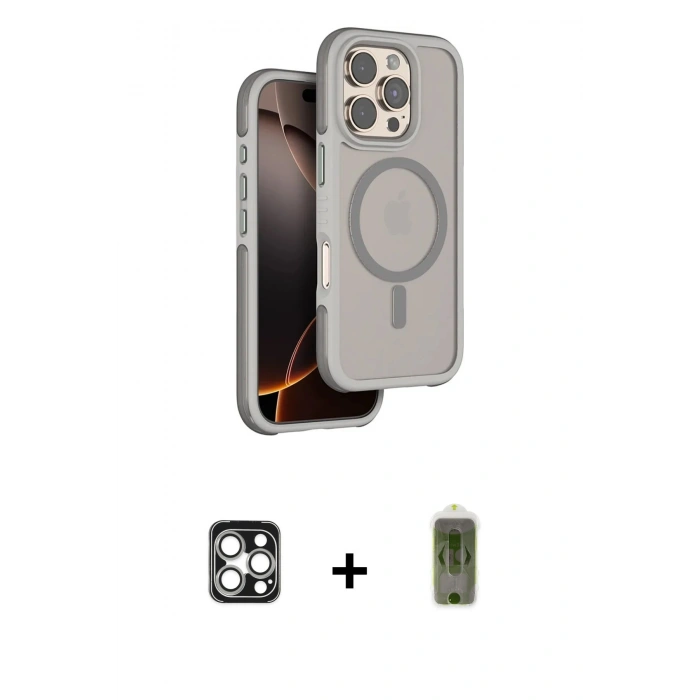 MARSİLYAN™- iPhone 16 Pro Max Kılıf Çekirdek Minimal Prime - Siyah Joko Magic 5D Hayalet Cam + PVD Metal Kamera Lens - GS