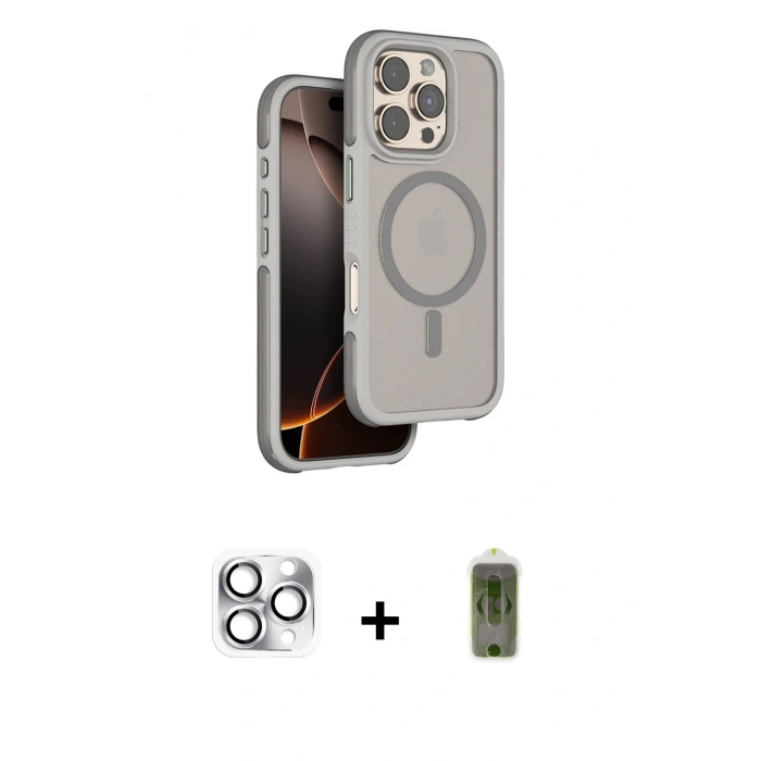 MARSİLYAN™- iPhone 16 Pro Max Kılıf Çekirdek Minimal Prime - Siyah Joko Magic 5D Hayalet Cam + Pers Alüminyum Kamera Lens - GS