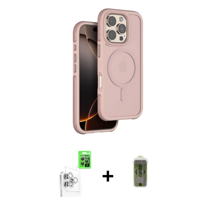 MARSİLYAN™- iPhone 16 Pro Max Kılıf Çekirdek Minimal Prime - Siyah Joko Magic 5D Hayalet Cam + Raze Metal Kamera Lens - BZ