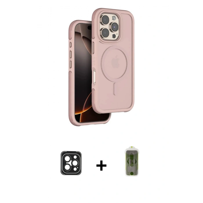 MARSİLYAN™- iPhone 16 Pro Max Kılıf Çekirdek Minimal Prime - Siyah Joko Magic 5D Hayalet Cam + PVD Metal Kamera Lens - SH