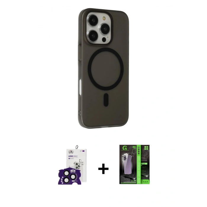 MARSİLYAN™- iPhone 16 Pro Max Kılıf Çekirdek Modern Prime - Şeffaf 360 Full Body Arka Koruyucu + Bilvis Titan Kamera Lens - SH