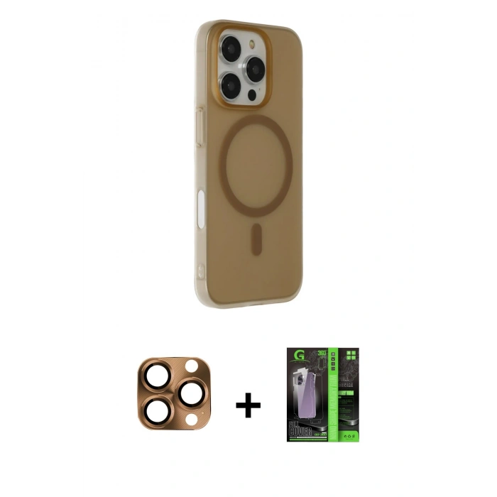 MARSİLYAN™- iPhone 16 Pro Max Kılıf Çekirdek Modern Prime - Şeffaf 360 Full Body Arka Koruyucu + Pers Alüminyum Kamera Lens - CLTM