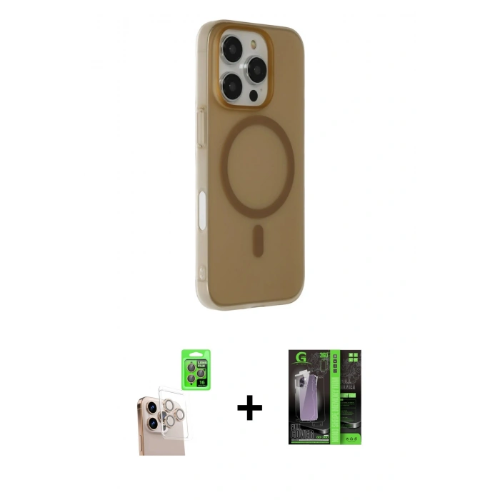 MARSİLYAN™- iPhone 16 Pro Max Kılıf Çekirdek Modern Prime - Şeffaf 360 Full Body Arka Koruyucu + Natural Grey Raze Metal Kamera Lens