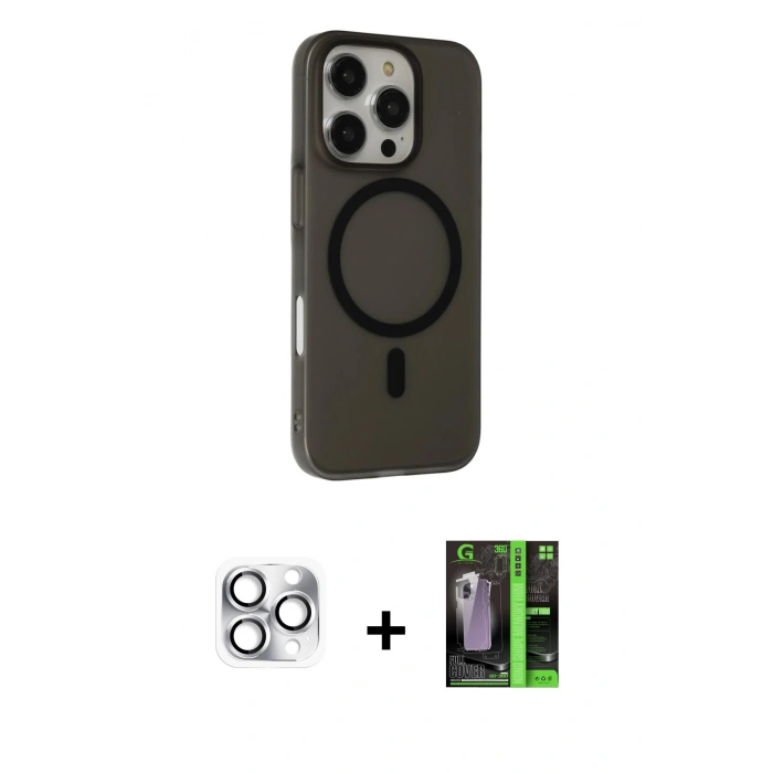 MARSİLYAN™- iPhone 16 Pro Max Kılıf Çekirdek Modern Prime - Şeffaf 360 Full Body Arka Koruyucu + Pers Alüminyum Kamera Lens - GS
