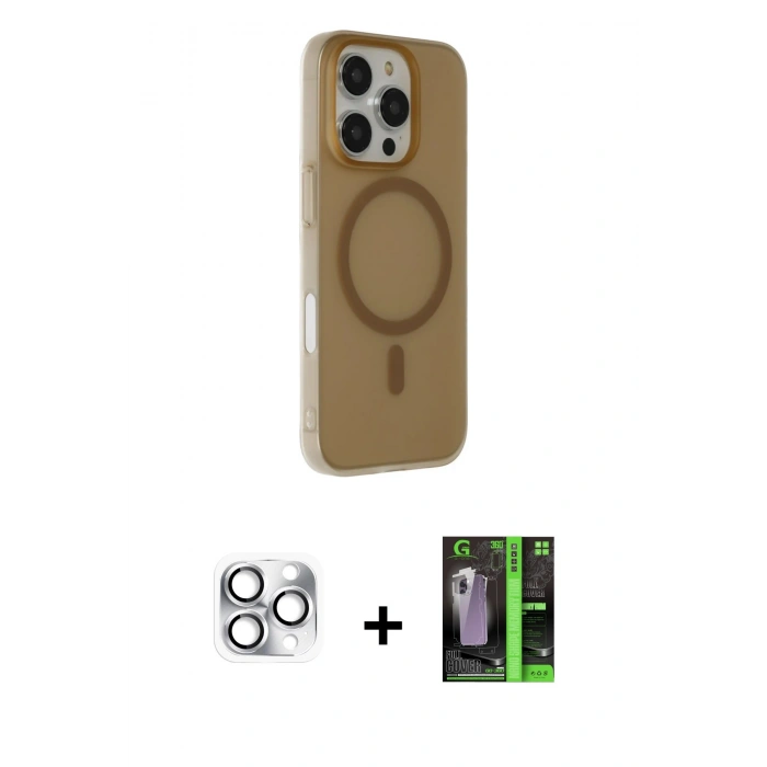 MARSİLYAN™- iPhone 16 Pro Max Kılıf Çekirdek Modern Prime - Şeffaf 360 Full Body Arka Koruyucu + Pers Alüminyum Kamera Lens - GS