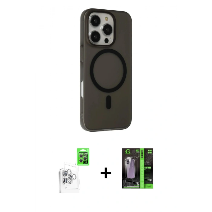 MARSİLYAN™- iPhone 16 Pro Max Kılıf Çekirdek Modern Prime - Şeffaf 360 Full Body Arka Koruyucu + Raze Metal Kamera Lens - BZ