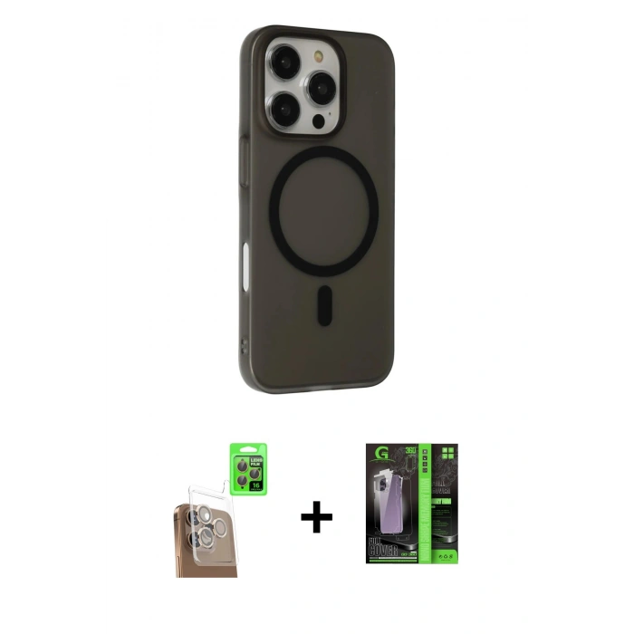 MARSİLYAN™- iPhone 16 Pro Max Kılıf Çekirdek Modern Prime - Şeffaf 360 Full Body Arka Koruyucu + Raze Metal Kamera Lens - CLTM