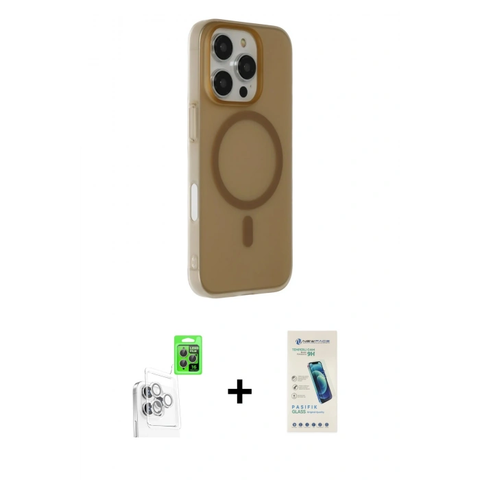 MARSİLYAN™- iPhone 16 Pro Max Kılıf Çekirdek Modern Prime - Şeffaf Pasifik Cam Ekran Koruyucu + Raze Metal Kamera Lens - BZ