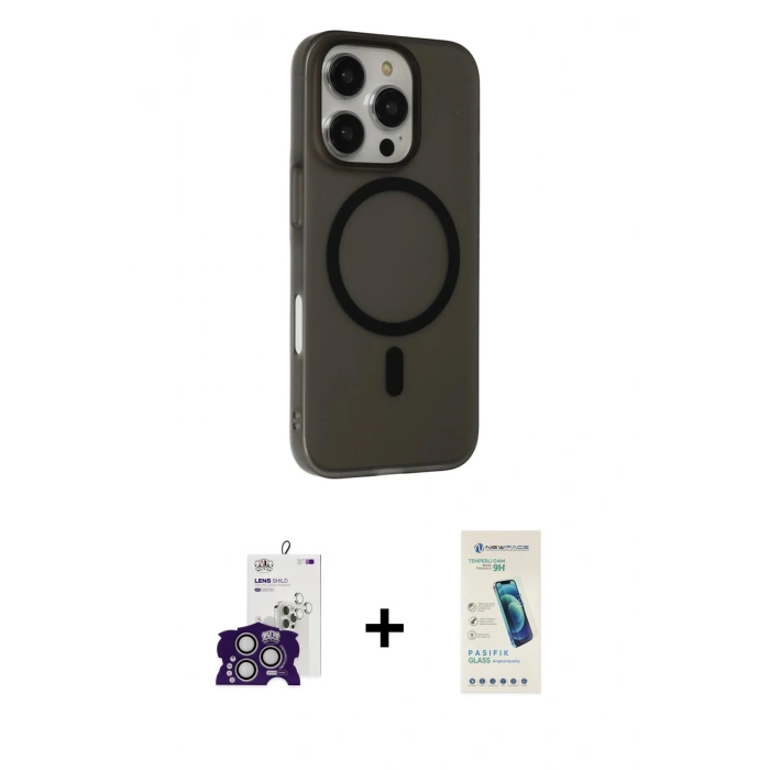 MARSİLYAN™- iPhone 16 Pro Max Kılıf Çekirdek Modern Prime - Şeffaf Pasifik Cam Ekran Koruyucu + Bilvis Titan Kamera Lens - GS