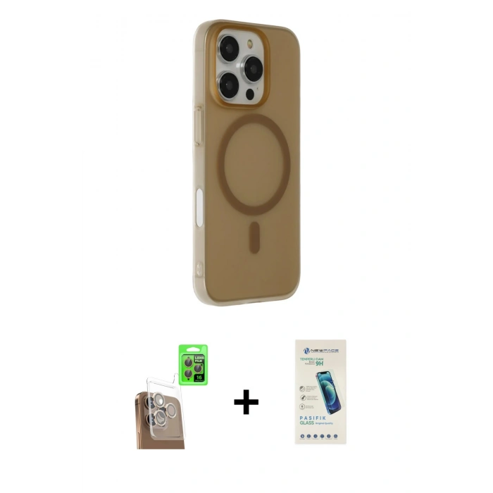 MARSİLYAN™- iPhone 16 Pro Max Kılıf Çekirdek Modern Prime - Şeffaf Pasifik Cam Ekran Koruyucu + Raze Metal Kamera Lens - CLTM