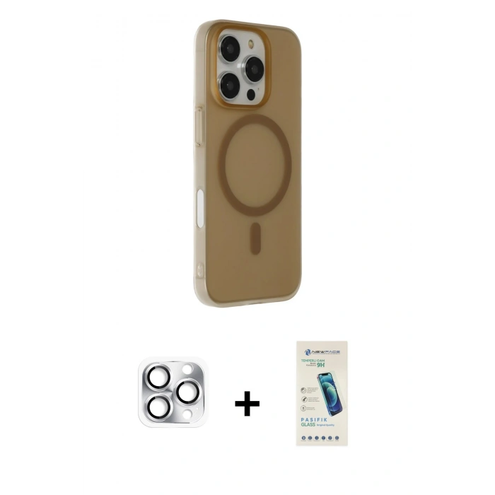MARSİLYAN™- iPhone 16 Pro Max Kılıf Çekirdek Modern Prime - Şeffaf Pasifik Cam Ekran Koruyucu + Pers Alüminyum Kamera Lens - GS