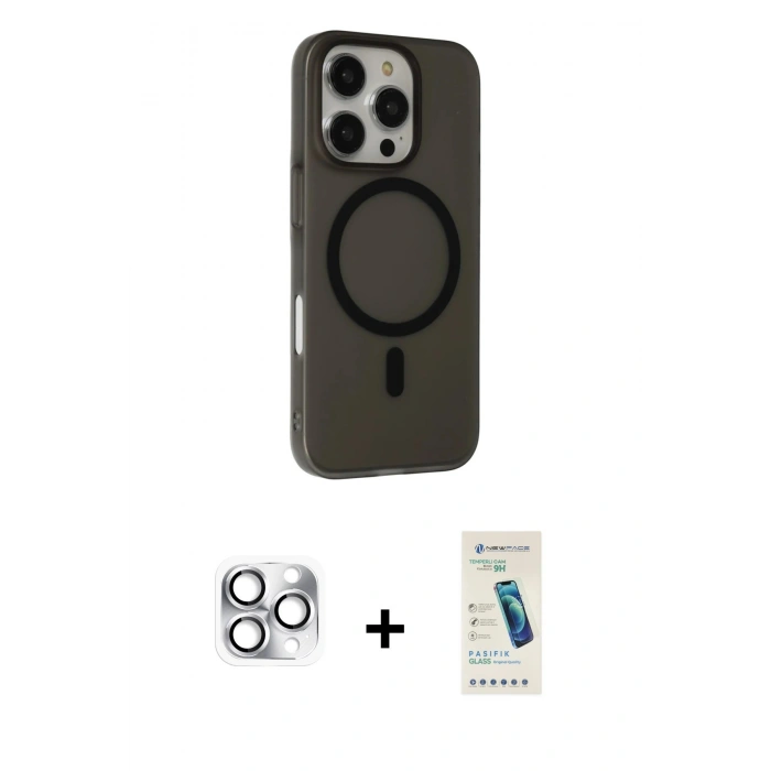 MARSİLYAN™- iPhone 16 Pro Max Kılıf Çekirdek Modern Prime - Şeffaf Pasifik Cam Ekran Koruyucu + Pers Alüminyum Kamera Lens - GS
