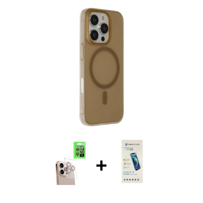 MARSİLYAN™- iPhone 16 Pro Max Kılıf Çekirdek Modern Prime - Şeffaf Pasifik Cam Ekran Koruyucu + Raze Metal Kamera Lens - NLGY