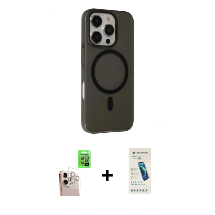 MARSİLYAN™- iPhone 16 Pro Max Kılıf Çekirdek Modern Prime - Şeffaf Pasifik Cam Ekran Koruyucu + Raze Metal Kamera Lens - NLGY