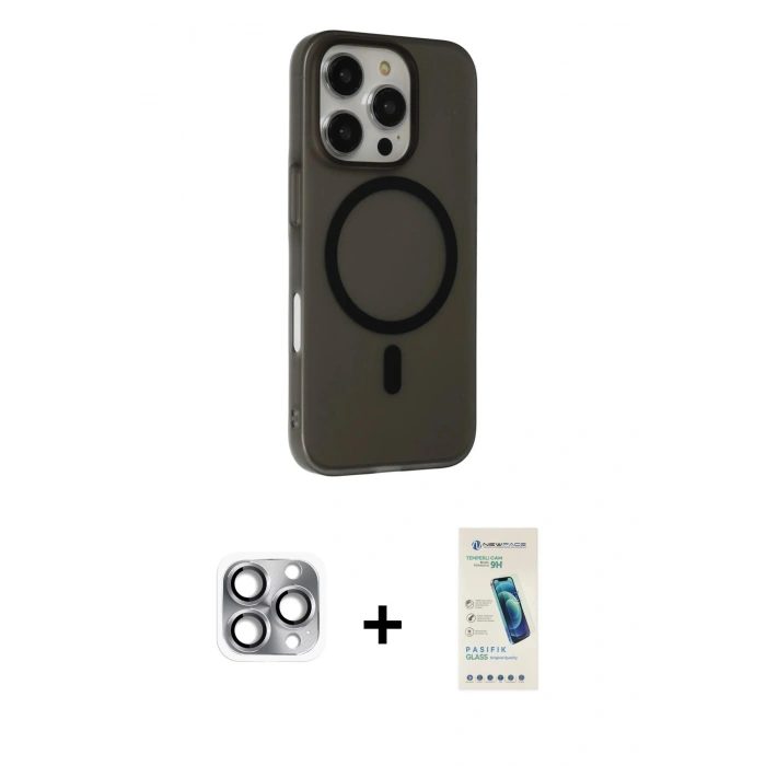 MARSİLYAN™- iPhone 16 Pro Max Kılıf Çekirdek Modern Prime - Şeffaf Pasifik Cam Ekran Koruyucu + Pers Alüminyum Kamera Lens - GI