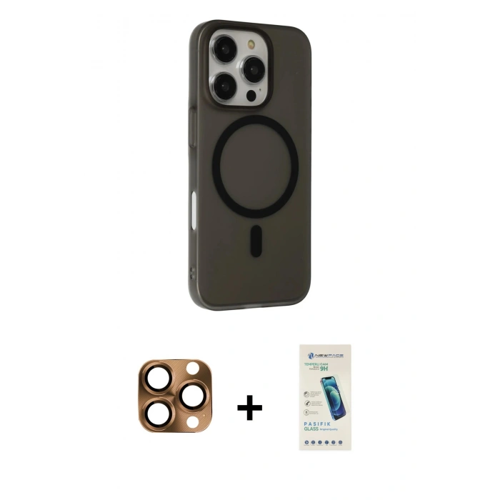 MARSİLYAN™- iPhone 16 Pro Max Kılıf Çekirdek Modern Prime - Şeffaf Pasifik Cam Ekran Koruyucu + Pers Alüminyum Kamera Lens - CLTM