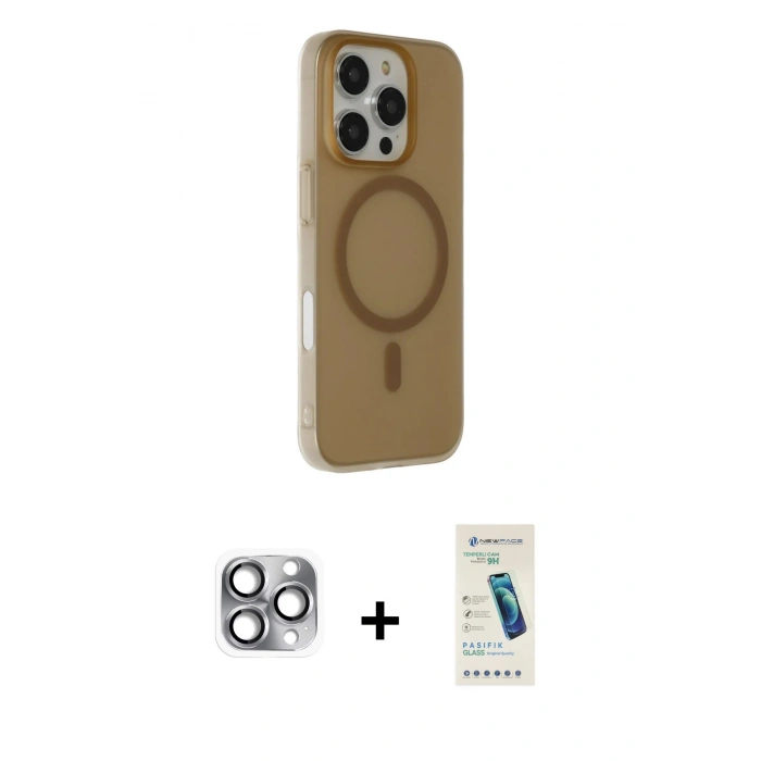MARSİLYAN™- iPhone 16 Pro Max Kılıf Çekirdek Modern Prime - Şeffaf Pasifik Cam Ekran Koruyucu + Pers Alüminyum Kamera Lens - GI