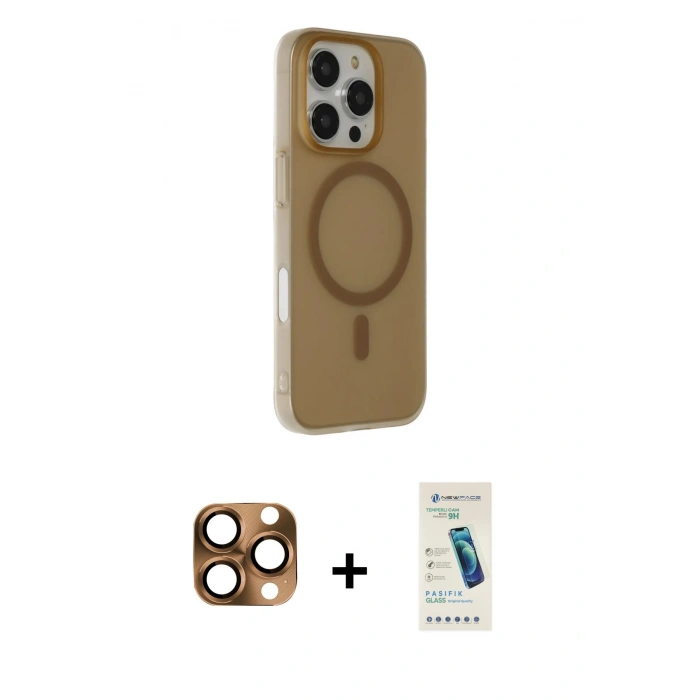MARSİLYAN™- iPhone 16 Pro Max Kılıf Çekirdek Modern Prime - Şeffaf Pasifik Cam Ekran Koruyucu + Pers Alüminyum Kamera Lens - CLTM
