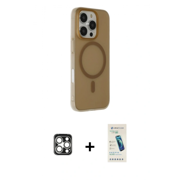 MARSİLYAN™- iPhone 16 Pro Max Kılıf Çekirdek Modern Prime - Şeffaf Pasifik Cam Ekran Koruyucu + PVD Metal Kamera Lens - GS