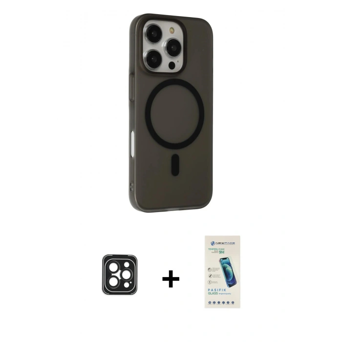 MARSİLYAN™- iPhone 16 Pro Max Kılıf Çekirdek Modern Prime - Şeffaf Pasifik Cam Ekran Koruyucu + PVD Metal Kamera Lens - SH