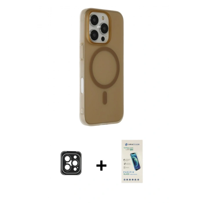 MARSİLYAN™- iPhone 16 Pro Max Kılıf Çekirdek Modern Prime - Şeffaf Pasifik Cam Ekran Koruyucu + PVD Metal Kamera Lens - SH