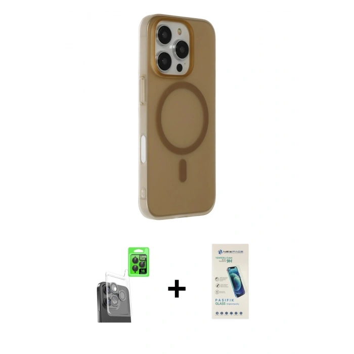 MARSİLYAN™- iPhone 16 Pro Max Kılıf Çekirdek Modern Prime - Şeffaf Pasifik Cam Ekran Koruyucu + Siyah Raze Metal Kamera Lens