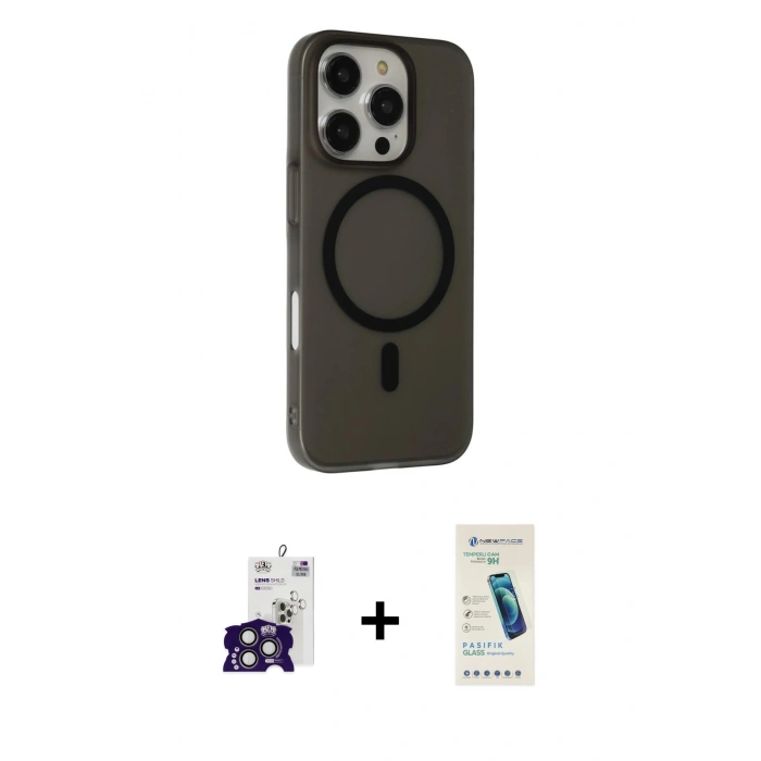 MARSİLYAN™- iPhone 16 Pro Max Kılıf Çekirdek Modern Prime - Şeffaf Pasifik Cam Ekran Koruyucu + Bilvis Titan Kamera Lens - TMGI
