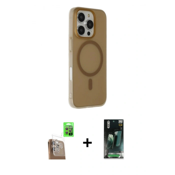 MARSİLYAN™- iPhone 16 Pro Max Kılıf Çekirdek Modern Prime - Siyah 360 Mat Full Body Arka Koruyucu + Çöl Titanyum Raze Metal Kamera Lens