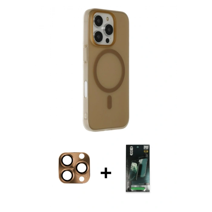 MARSİLYAN™- iPhone 16 Pro Max Kılıf Çekirdek Modern Prime - Siyah 360 Mat Full Body Arka Koruyucu + Pers Alüminyum Kamera Lens - CLTM