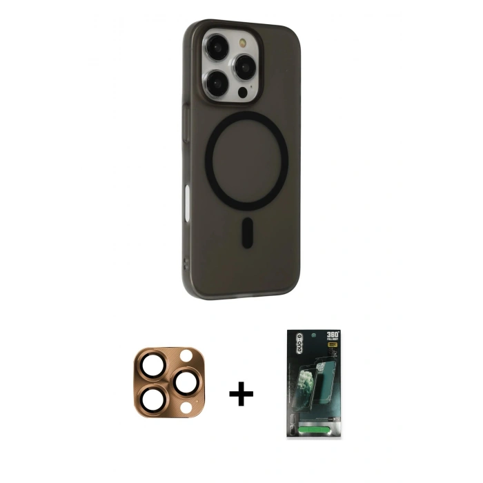 MARSİLYAN™- iPhone 16 Pro Max Kılıf Çekirdek Modern Prime - Siyah 360 Mat Full Body Arka Koruyucu + Pers Alüminyum Kamera Lens - CLTM