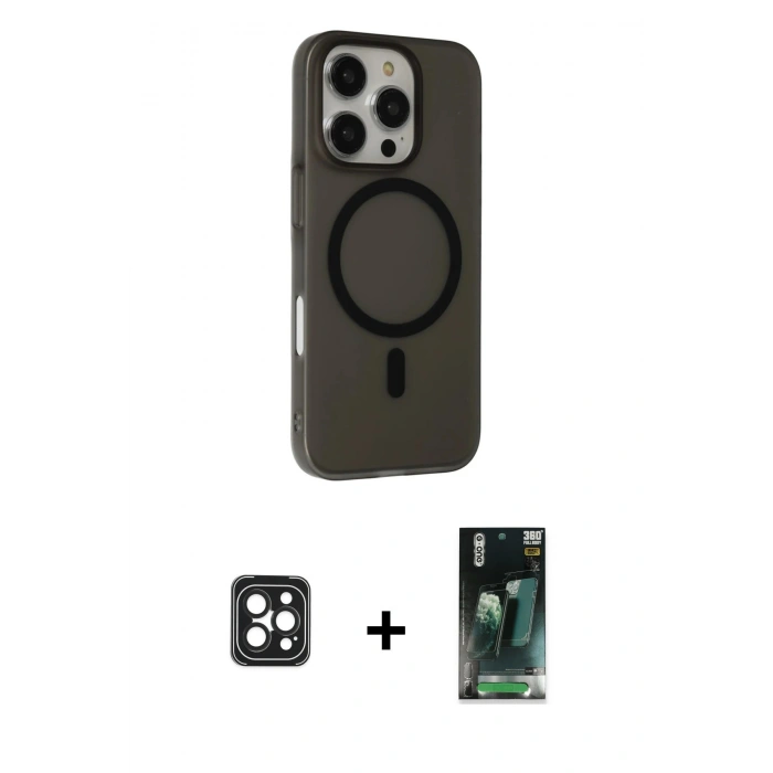 MARSİLYAN™- iPhone 16 Pro Max Kılıf Çekirdek Modern Prime - Siyah 360 Mat Full Body Arka Koruyucu + PVD Metal Kamera Lens - SH