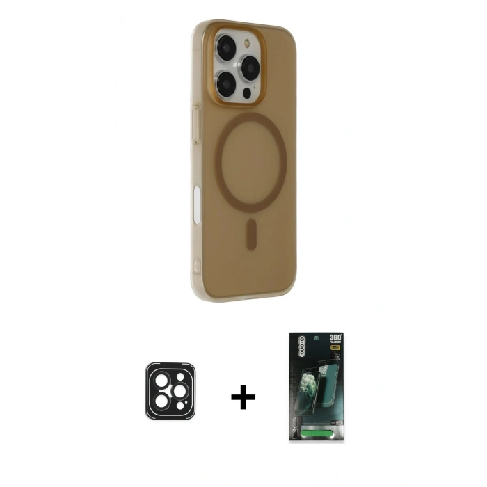 MARSİLYAN™- iPhone 16 Pro Max Kılıf Çekirdek Modern Prime - Siyah 360 Mat Full Body Arka Koruyucu + PVD Metal Kamera Lens - SH