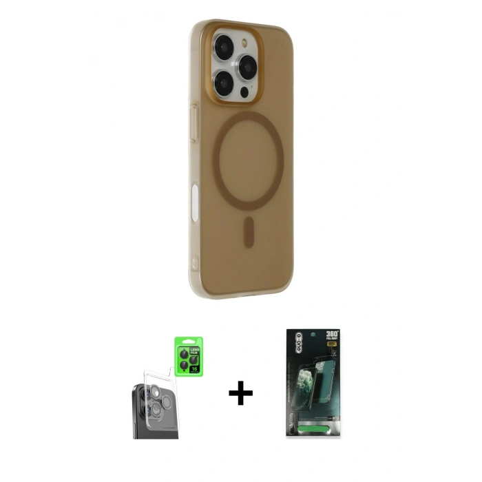 MARSİLYAN™- iPhone 16 Pro Max Kılıf Çekirdek Modern Prime - Siyah 360 Mat Full Body Arka Koruyucu + Raze Metal Kamera Lens - SH