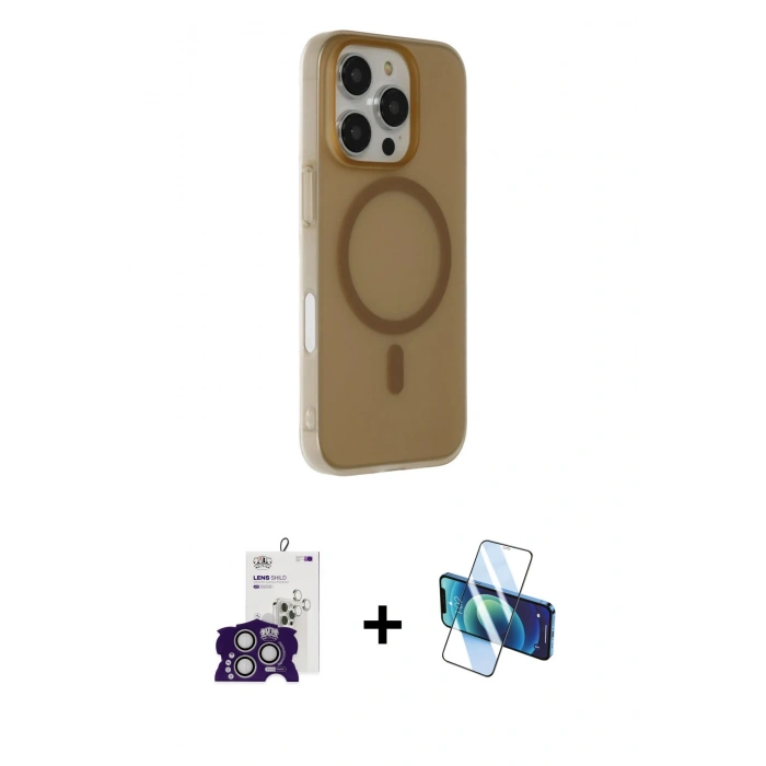 MARSİLYAN™- iPhone 16 Pro Max Kılıf Çekirdek Modern Prime - Siyah 3D Antistatik Cam Ekran Koruyucu + Bilvis Titan Kamera Lens - GS