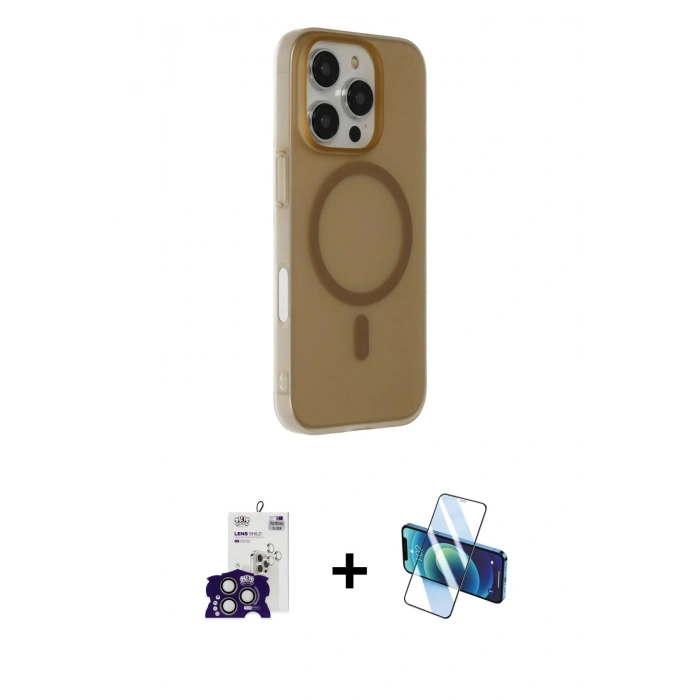 MARSİLYAN™- iPhone 16 Pro Max Kılıf Çekirdek Modern Prime - Siyah 3D Antistatik Cam Ekran Koruyucu + Bilvis Titan Kamera Lens - TMGI