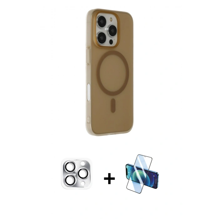 MARSİLYAN™- iPhone 16 Pro Max Kılıf Çekirdek Modern Prime - Siyah 3D Antistatik Cam Ekran Koruyucu + Pers Alüminyum Kamera Lens - GS