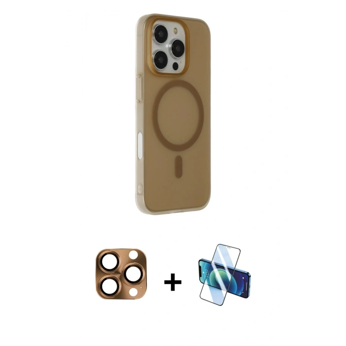 MARSİLYAN™- iPhone 16 Pro Max Kılıf Çekirdek Modern Prime - Siyah 3D Antistatik Cam Ekran Koruyucu + Pers Alüminyum Kamera Lens - CLTM