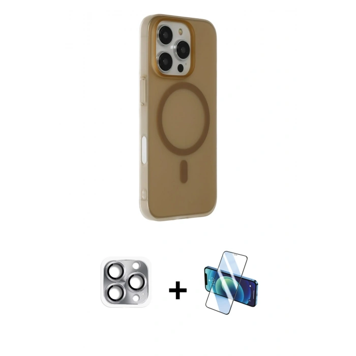 MARSİLYAN™- iPhone 16 Pro Max Kılıf Çekirdek Modern Prime - Siyah 3D Antistatik Cam Ekran Koruyucu + Pers Alüminyum Kamera Lens - GI