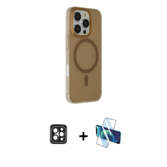 MARSİLYAN™- iPhone 16 Pro Max Kılıf Çekirdek Modern Prime - Siyah 3D Antistatik Cam Ekran Koruyucu + PVD Metal Kamera Lens - SH